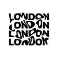 London typography text or slogan with wavy letters. T-shirt graphic with ripple or glitch effect.